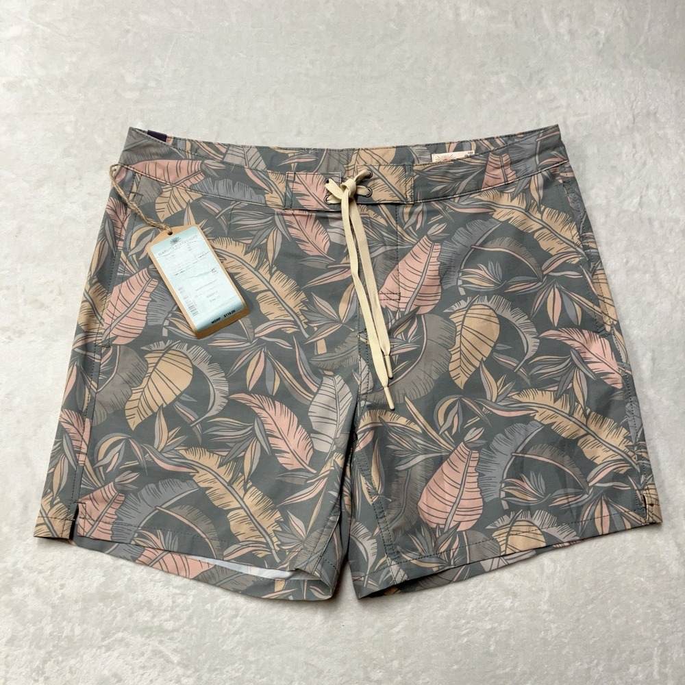 NWT Faherty Biarritz Boardshorts Mens 33 Valley Sunwashed Leaves AOP Print
